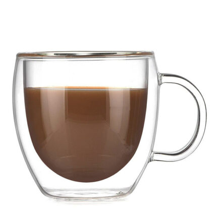 Double Walled Glass Coffee Cups With Handle High Borosilicate Glass Houseware