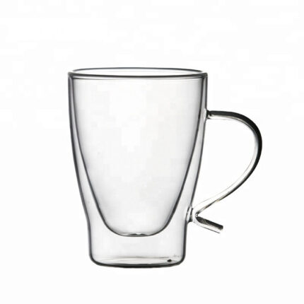 Double Wall Heat Resistant Borosilicate Glass  Handmade Blown Handle Coffee Milk Mugs