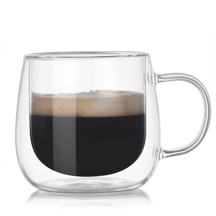 Hand-Blown Double-Layer Borosilicate Glass Creative Coffee Cup with handle